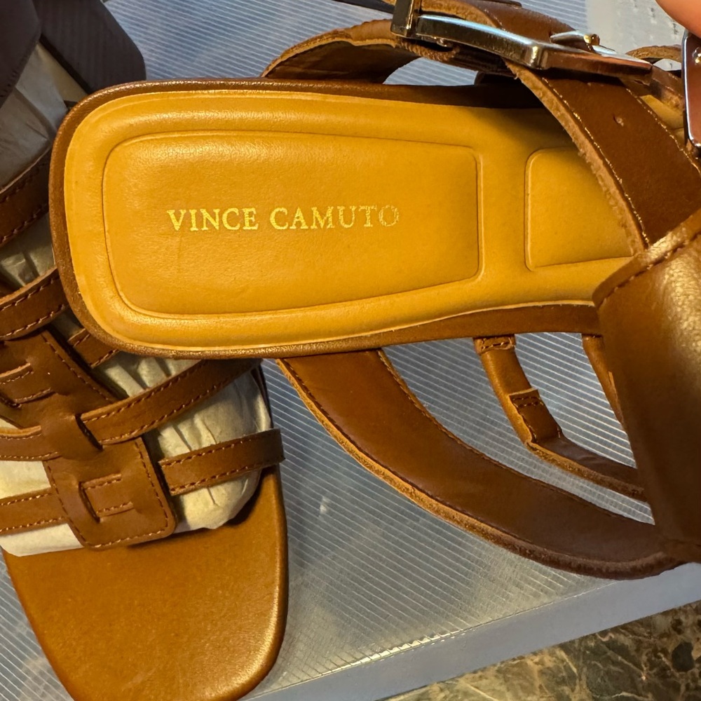Vince Camuto Tan Strappy Block Heel Sandals - Picture 3 of 6